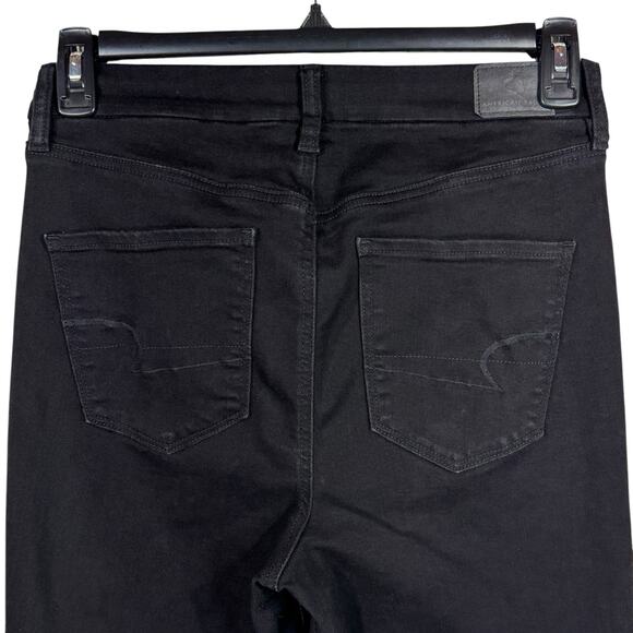 American Eagle SZ 10 Curvy Hi-Rise Jeggings Jeans Stretch Zip-Fly Pockets Black - Picture 5 of 11